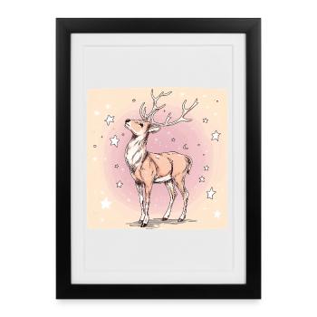 Cerf avec des étoiles - Affiche encadrée (27 × 37 cm) - noir - Devant
