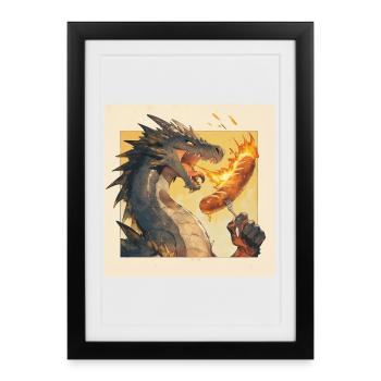 Dragon grille la bratwurst - Affiche encadrée (27 × 37 cm) - noir - Devant