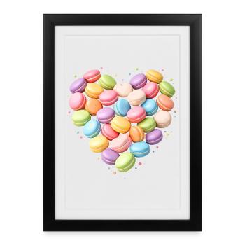 Macarons Heart Pastel Design - Affiche encadrée (27 × 37 cm) - noir - Devant