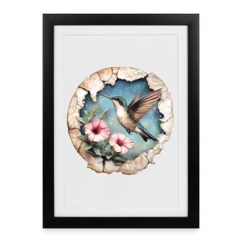 Hummingbird with flowers - Framed poster (27 × 37 cm) - black - Front