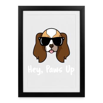 Salut, Palmes en l’air Art du Cavalier King Charles Spaniel - Affiche encadrée (27 × 37 cm) - noir - Devant