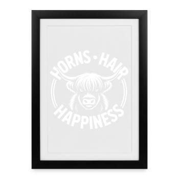 Cornes, Cheveux, Bonheur, Highlands, - Affiche encadrée (27 × 37 cm) - noir - Devant