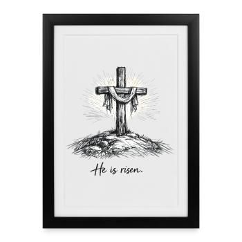 Crucifix He is Risen Easter Jesus - Framed poster (27 × 37 cm) - black - Front
