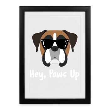 Cool Boxer Dog Hey Paws Up Sunglasses Art - Framed poster (27 × 37 cm) - black - Front