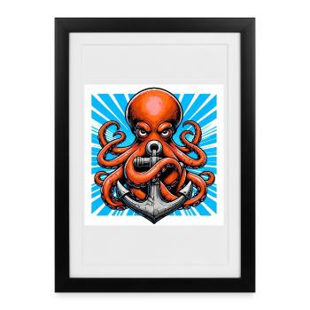 Un Poulpe embrasse une Ancre - Affiche encadrée (27 × 37 cm) - noir - Devant