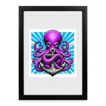 Un Poulpe embrasse une Ancre - Affiche encadrée (27 × 37 cm) - noir - Devant