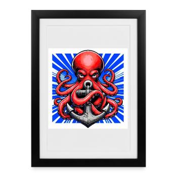 Un Poulpe embrasse une Ancre - Affiche encadrée (27 × 37 cm) - noir - Devant