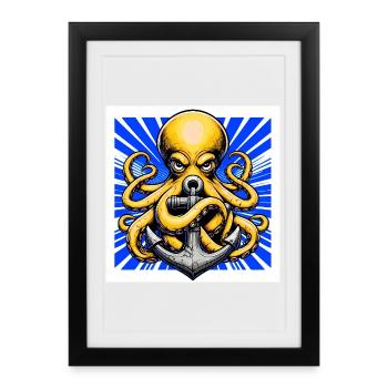 Un Poulpe embrasse une Ancre - Affiche encadrée (27 × 37 cm) - noir - Devant