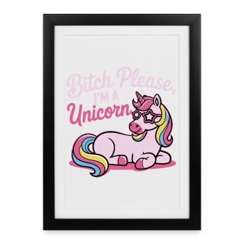 Licorne qui dit un motif de conne, s’il te plaît - Affiche encadrée (27 × 37 cm) - noir - Devant