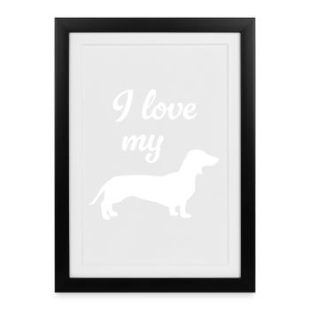 J’adore mon chien teckel, maître éventail, patte de maîtresse - Affiche encadrée (27 × 37 cm) - noir - Devant