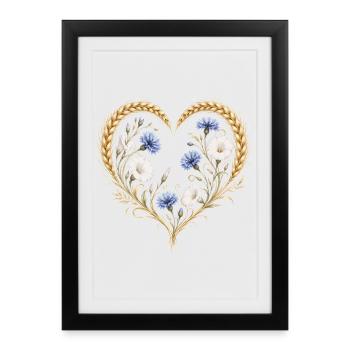 Wheat Heart Cornflower Morning Glory Flowers Nature Motif - Framed poster (27 × 37 cm) - black - Front