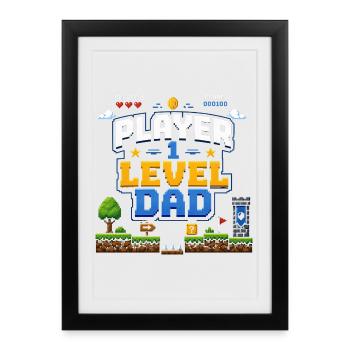 Pixel Level Father : Monde de jeu rétro - Affiche encadrée (27 × 37 cm) - noir - Devant
