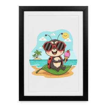 Scarabée de rivage avec glace et lunettes de soleil - Affiche encadrée (27 × 37 cm) - noir - Devant