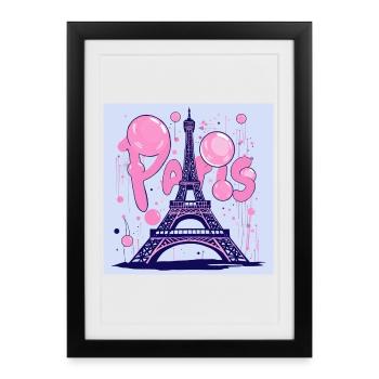 Graffiti de Paris à la tour Eiffel - Flying Gum - Affiche encadrée (27 × 37 cm) - noir - Devant