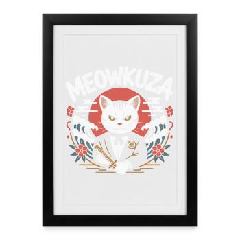 Épée de chat Meowkuza Épée du Japon Vagues de Samouraï - Affiche encadrée (27 × 37 cm) - noir - Devant