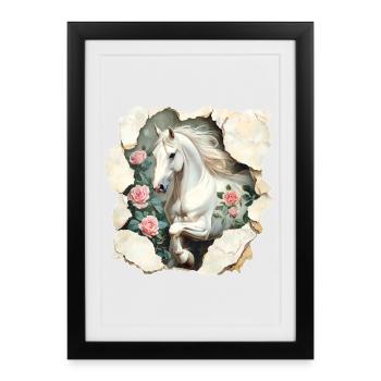Cheval aux roses - Affiche encadrée (27 × 37 cm) - noir - Devant