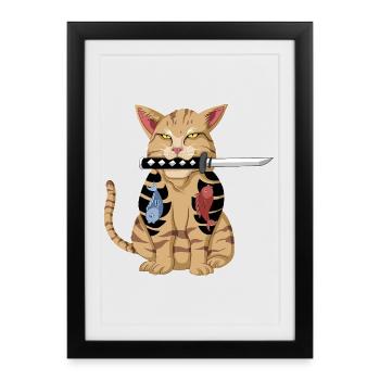 Katana Cat Japanese Samurai Funny Kitten Gift - Framed poster (27 × 37 cm) - black - Front