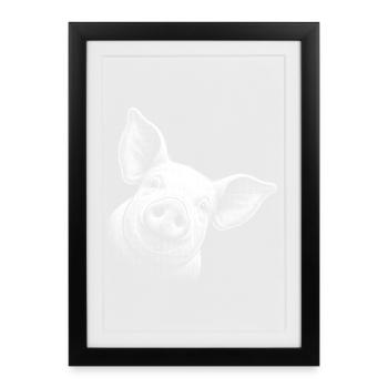 Funny peeking pig - Framed poster (27 × 37 cm) - black - Front