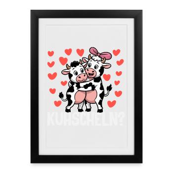 Kuhscheln Kuscheln Süße Kühe Liebe Kuh Paar - Gerahmtes Poster (27 × 37 cm) - Schwarz - Vorne