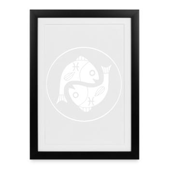 Signe astrologique du poisson (blanc) - Affiche encadrée (27 × 37 cm) - noir - Devant