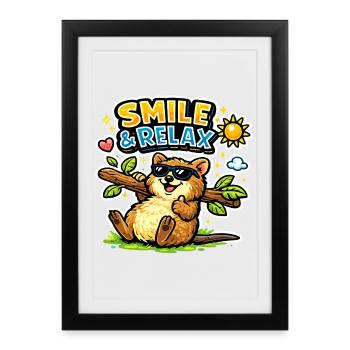 Autocollant Sourire & Relaxer Corgi - Affiche encadrée (27 × 37 cm) - noir - Devant