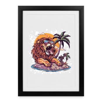 Lion Summer Comic - Framed poster (27 × 37 cm) - black - Front