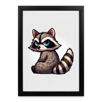 raton laveur, raton laveur, animal des bois, drôle de raton laveur - Affiche encadrée (27 × 37 cm) - noir - Devant
