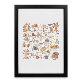 Labyrinthe interactif Aventure Halloween Hantée - Affiche encadrée (27 × 37 cm) - noir - Devant