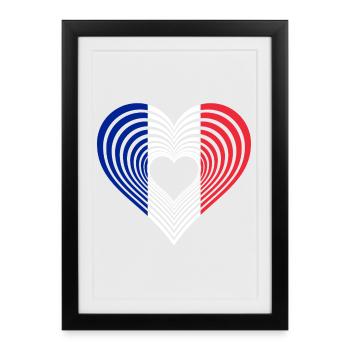 Art au trait français avec drapeau en cœur.  France. Fran - Affiche encadrée (27 × 37 cm) - noir - Devant
