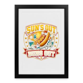 Soleil qui sort, ça roule, hot dog drôle - Affiche encadrée (27 × 37 cm) - noir - Devant