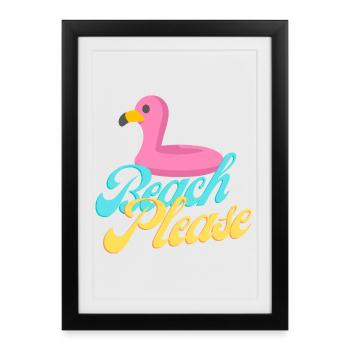 T-shirt rétro Beach Please Flamingo - Affiche encadrée (27 × 37 cm) - noir - Devant