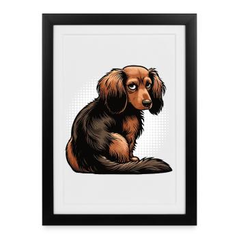 Teckel à poil long Teckel Teckel Teckel - Affiche encadrée (27 × 37 cm) - noir - Devant