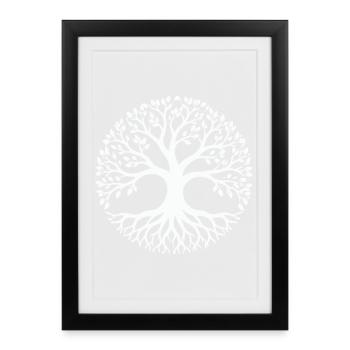 Baum des Lebens Silhouette Kreis - Gerahmtes Poster (27 × 37 cm) - Schwarz - Vorne