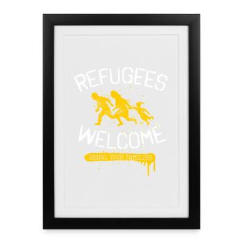 refugees welcome - stencil - bleiberecht für alle - Gerahmtes Poster (27 × 37 cm) - Schwarz - Vorne