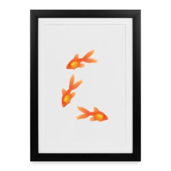 Trio de poissons rouges style origami japonais - Affiche encadrée (27 × 37 cm) - noir - Devant