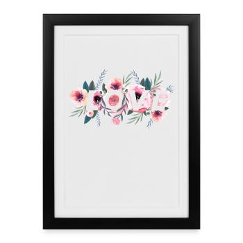 Motif LOVE fleurs aquarelle bohème - Affiche encadrée (27 × 37 cm) - noir - Devant