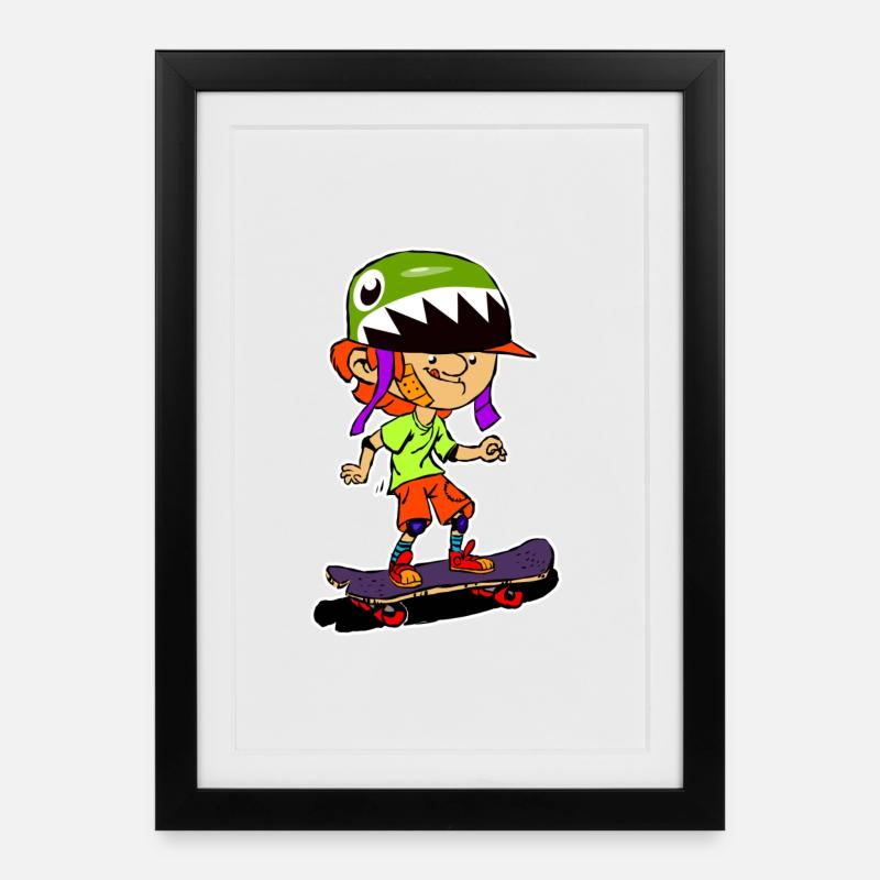 Sharkhelm Skateboy - Gerahmtes Poster (27 × 37 cm) - Schwarz