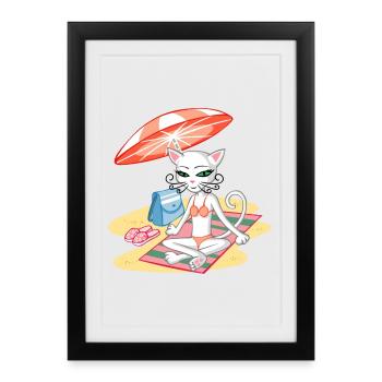 Cat on the beach - Gerahmtes Poster (27 × 37 cm) - Schwarz - Vorne