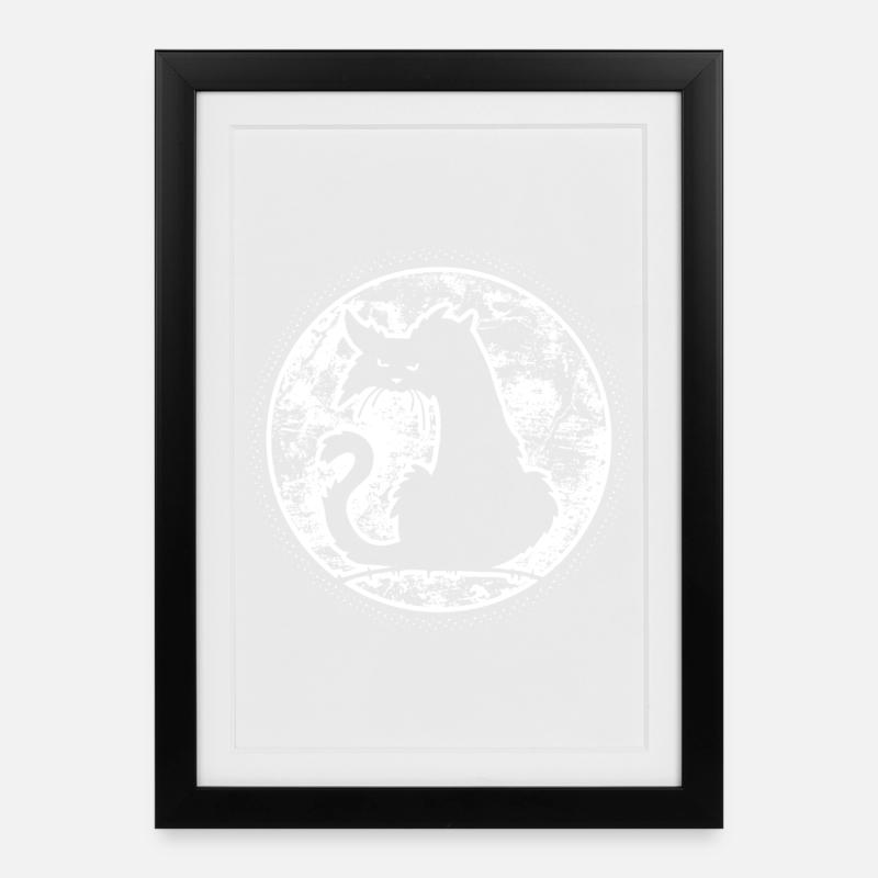Halloween chat noir au clair de lune, horreur - Affiche encadrée (27 × 37 cm) - noir