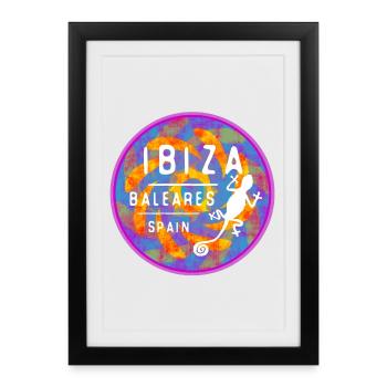 Illustration colorée de l’île des îles Baléares d’Ibiza - Affiche encadrée (27 × 37 cm) - noir - Devant