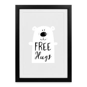 Free Hugs ours polaire - ours polaire - Enfants - Bébé - Affiche encadrée (27 × 37 cm) - noir - Devant