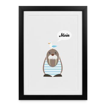 Moin, lion de mer, mouette - Affiche encadrée (27 × 37 cm) - noir - Devant