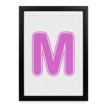 M lettre Alphabet Nom Épeller Cadeau - Affiche encadrée (27 × 37 cm) - noir - Devant