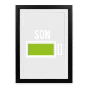 Sohn Partnerlook Partner Bro Batterie Akku Familie - Gerahmtes Poster (27 × 37 cm) - Schwarz - Vorne