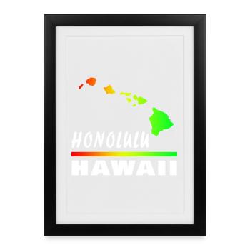 Hawaii Honolulu with Map / Gift Map - Framed poster (27 × 37 cm) - black - Front