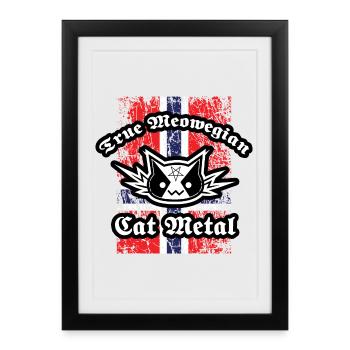 True Meowegian Cat Metal - Drapeau norvégien - Affiche encadrée (27 × 37 cm) - noir - Devant