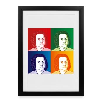 Johann Sebastian Bach en style cartoon - Affiche encadrée (27 × 37 cm) - noir - Devant