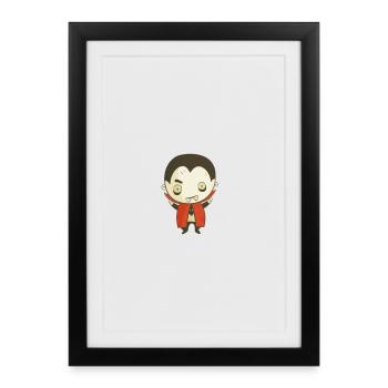 Dessin animé Vampire Dracula mignon – Conception d’Halloween - Affiche encadrée (27 × 37 cm) - noir - Devant