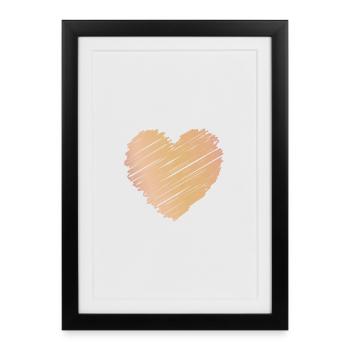 Cœur minimaliste en or rose dans le style croquis - Affiche encadrée (27 × 37 cm) - noir - Devant