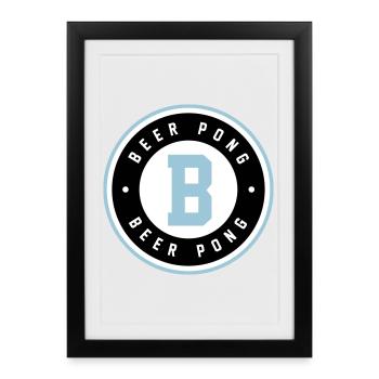 Beer Pong Badge Blau Logo - Gerahmtes Poster (27 × 37 cm) - Schwarz - Vorne